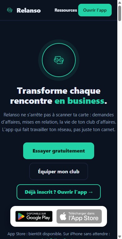 L'application Relanso sur mobile
